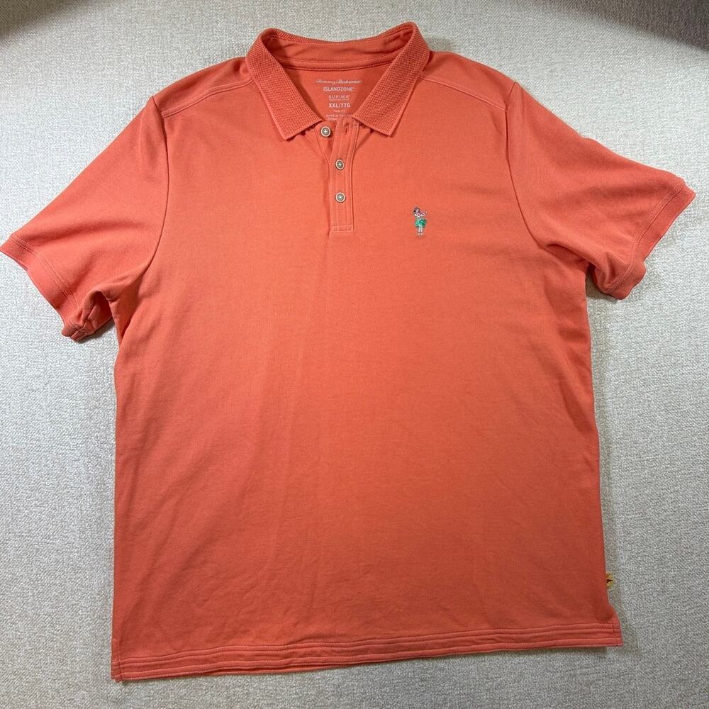 Tommy Bahama Men's Orange 2XL IslandZone Hula Girl Dancer Golf Polo Shirt Casual